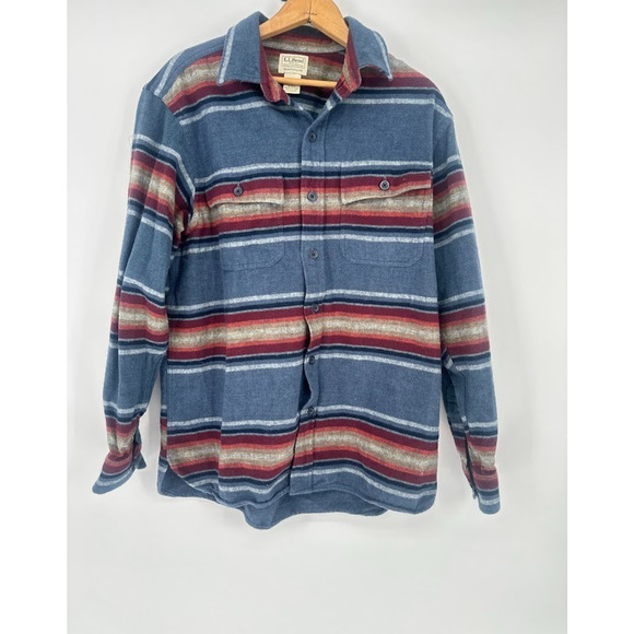 LL Bean Flannel Shirt Serape Chamois Southwest Stripe Mens Medium Western Boho - Picture 1 of 7